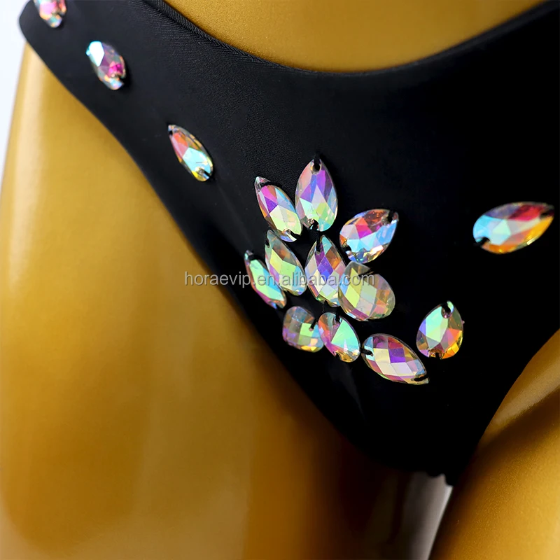 S614  Stripper Outfit Sexy Exotic Dancewear Leather 2 Piece Bikini Set Bling Hand Sew Rhinestone Gems for Carnival Costumes