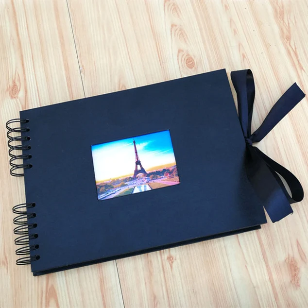 2020 Новый 29 7*21 см 80 страниц DIY крафт фотоальбом с окном для подарков ручной работы Блокнот черный страница спиральное