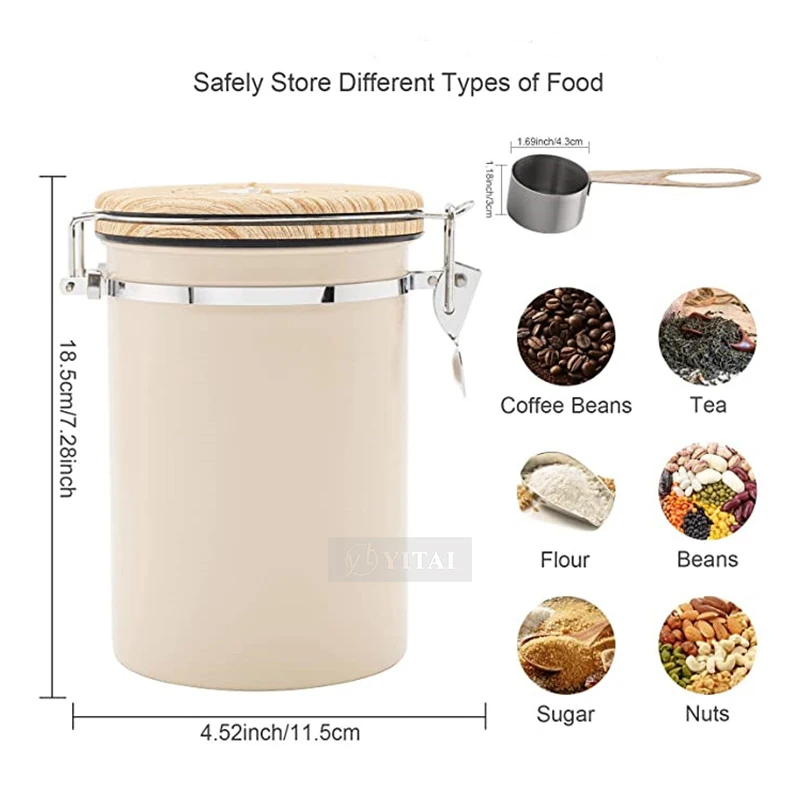 Custom Kitchen Storage Can Set Of Jar Coffee Tea Sugar Stainless Steel Metal Canister Sets With Wooden Lid