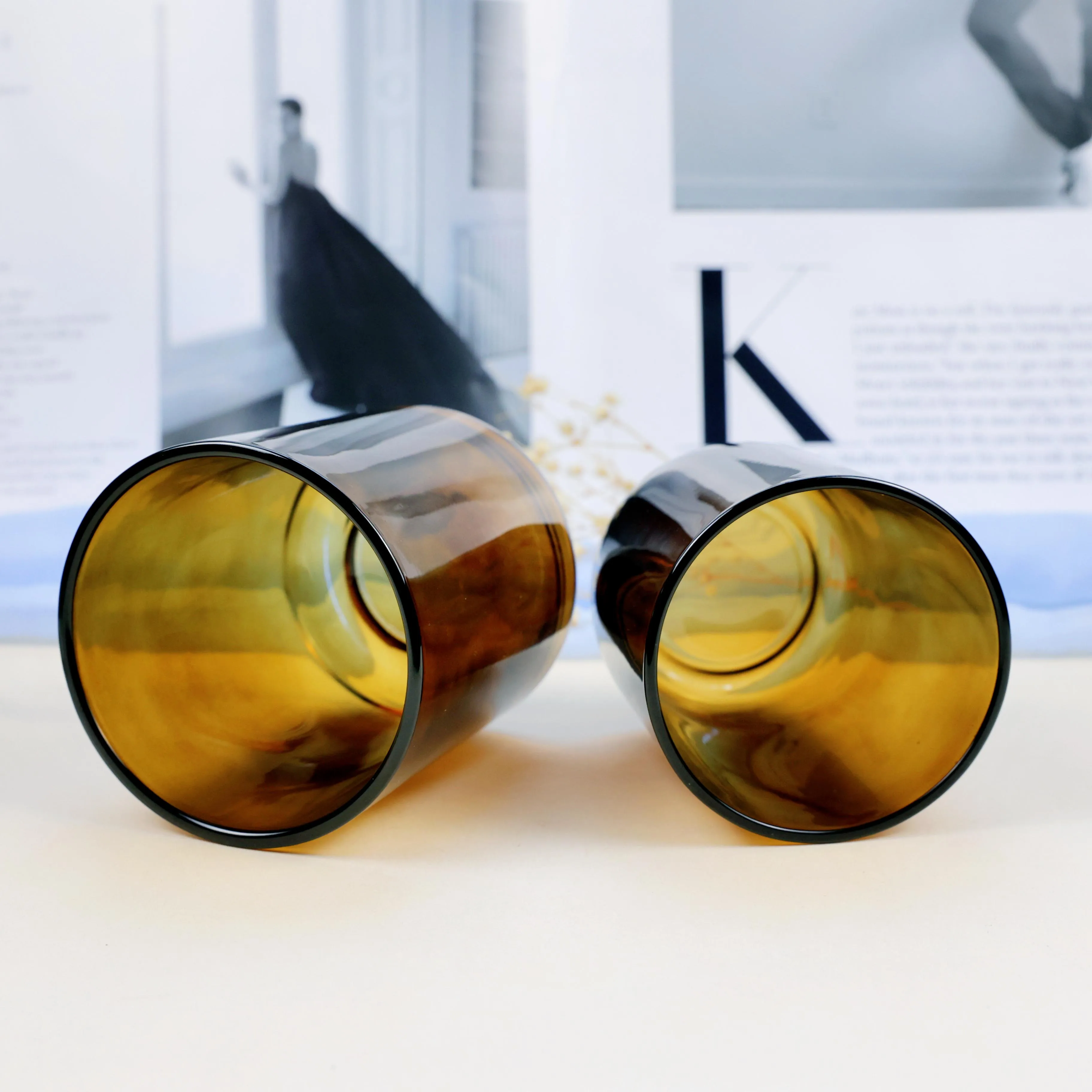 Wholesale Amber 12oz Glass Candle Jars And Bottles For Scented Candle Contain