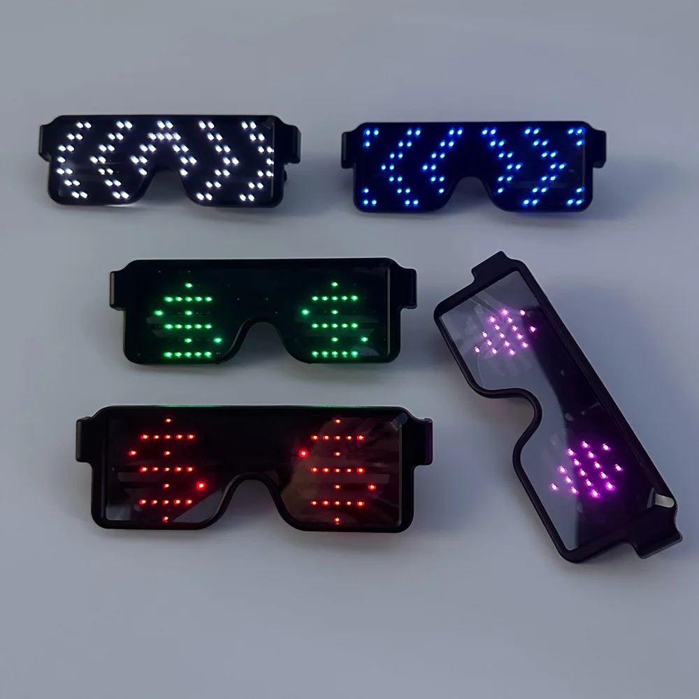 Party holiday supplies LED glowing glasses USB rechargeable scrolling message pattern cheering props glasses