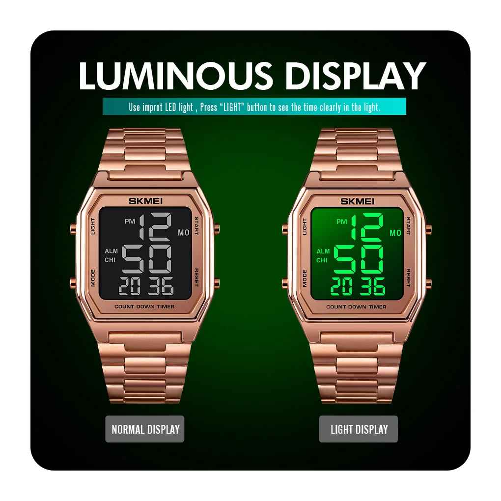 Relojes SKMEI 1735 Sport Watches Stainless Steel Multifunction Movement Digital Watch for Men Golden