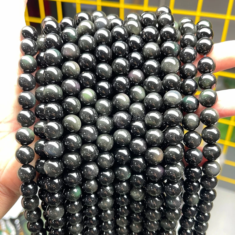 JD Supply Natural Gemstone Loose Round Beads 4/6/8/10/12mm Picked Size 5A Natural Black Obsidian Beads For Jewelry Making