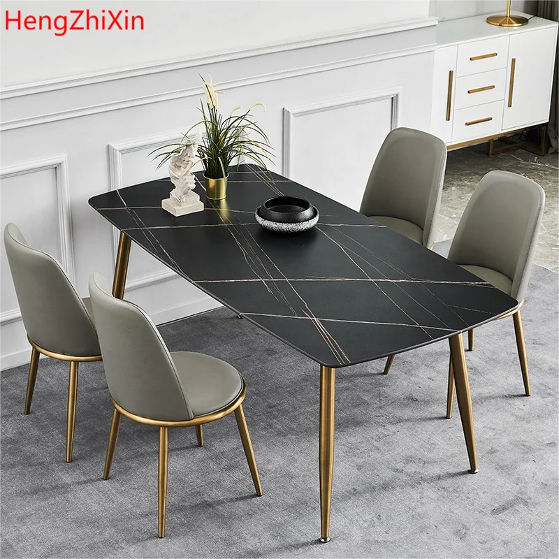 Роскошный каменный обеденный стол, высококлассная мебель для ресторана, современный обеденный стол, набор золотого цвета