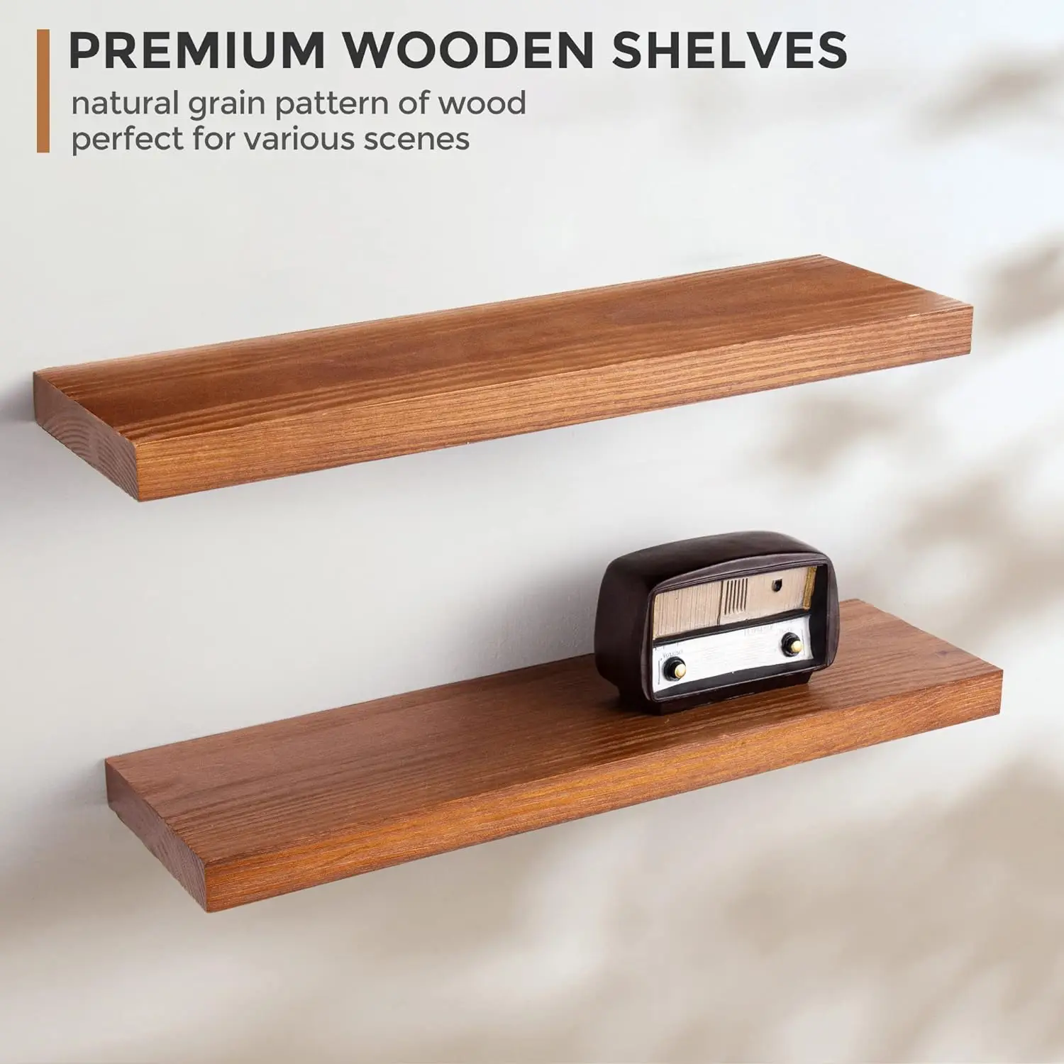 Zhonghuan Brand Farmhouse Natural Rustic Wooden Wall Floating Shelf Solid Southern Pine Wood Storage Shelf Display Shelf