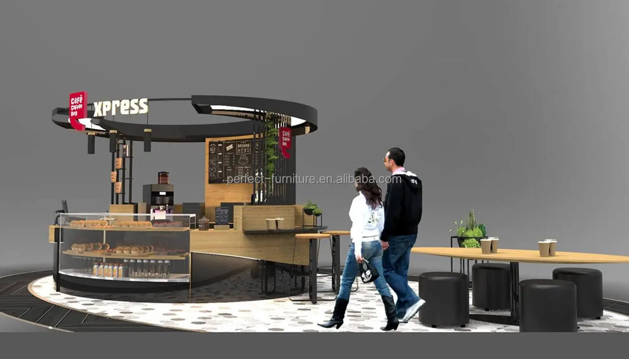 High-end Coffee bar Booth Mall Cafe Kiosk With Bakery Display case