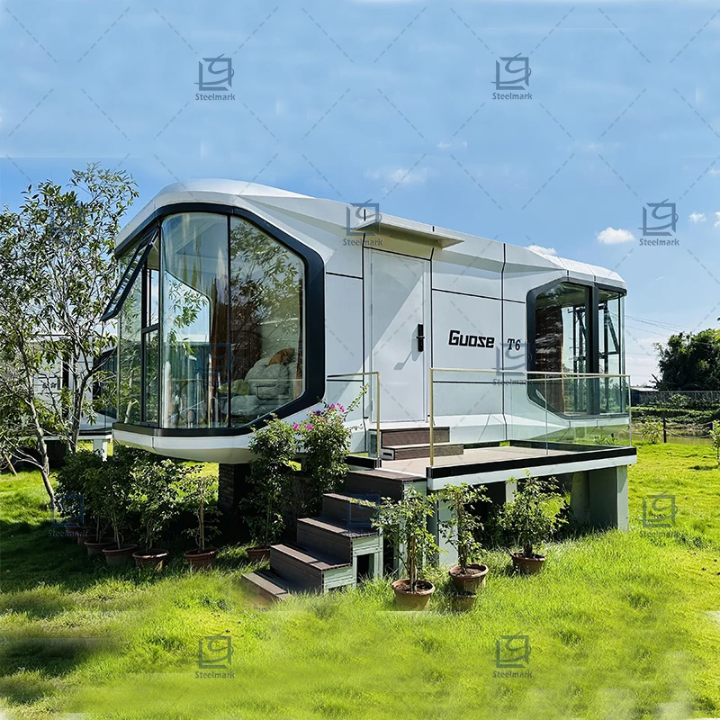Luxury Camping Space Capsule Prefab Cabin Glass Moving House Modern Prefab House  Mobile Homestay Prefab Container House