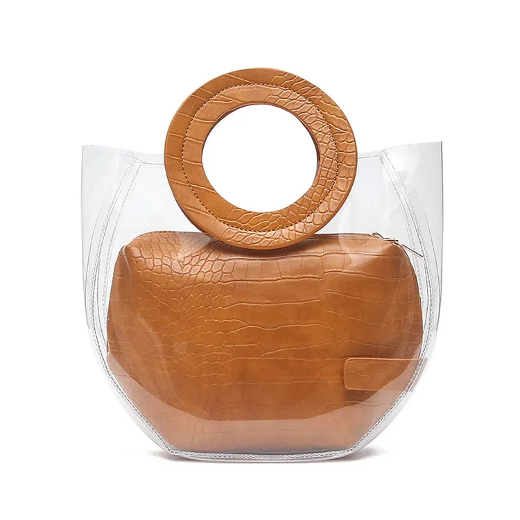 AZB317 China Factory Luxury Handbags Plastic Fashion Handbag PU leather Handbag For Women Round Handle Inside PU Bag