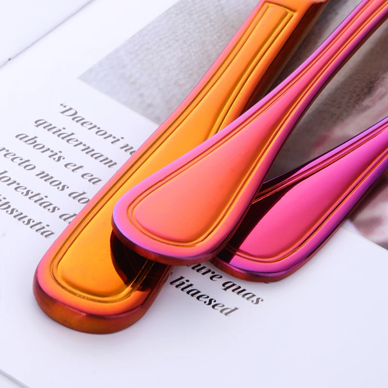 Stainless Steel cutlery set Knife Spoon Fork knife 5pcs Rainbow Titanium Cutlery for party event Gradient Red Coffee