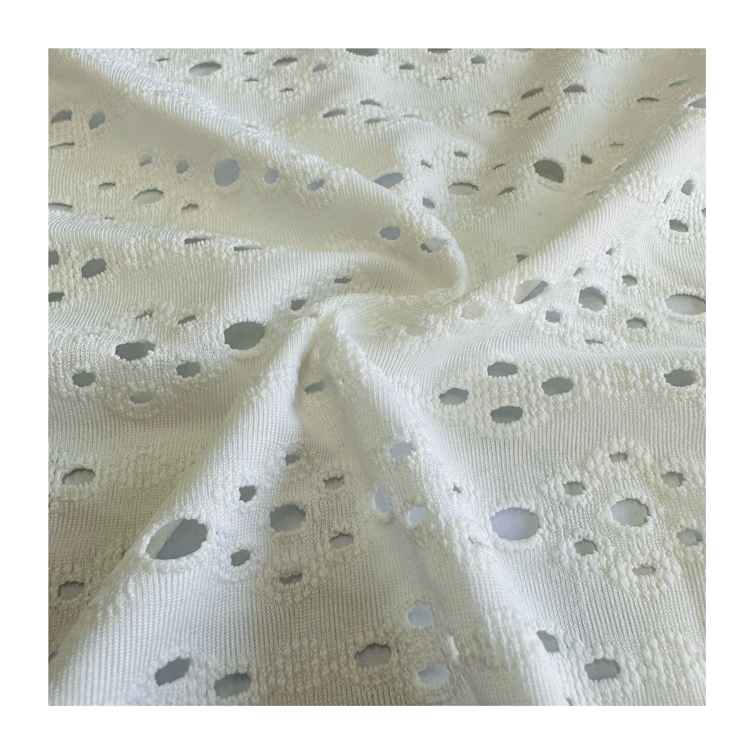 200gsm 95 poly 5 spandex hollowed out water soluble lace fabric hole eyelet knit jacquard stretch fabric for dress