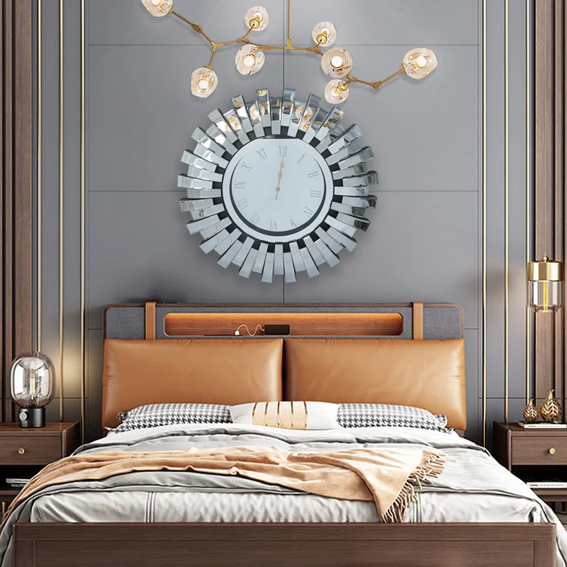 2023 new design Mirrored clock WXMC-084 bending Glass Silver wall decor 3D Round Clock mirror home decor for living room