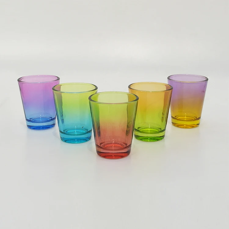 Wholesale 2oz Custom Logo Shot Glasses Classic Design Colorful Sublimation Glassware for Whisky Bullet Shot Glass