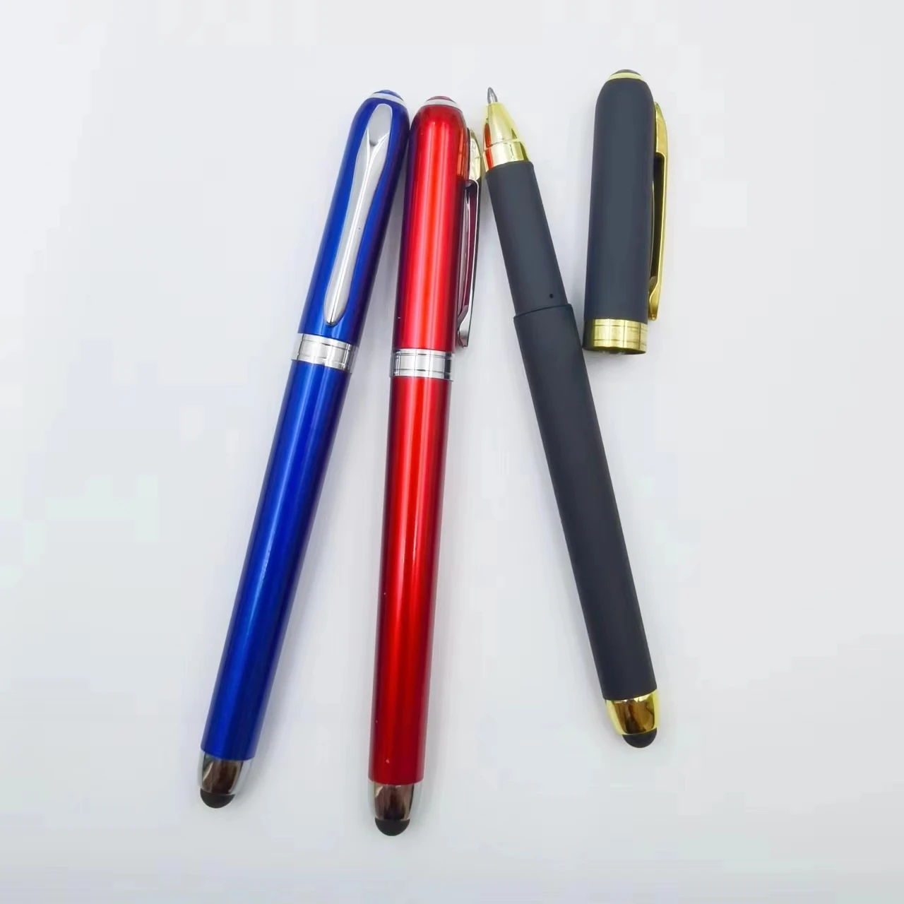 luxury high quality promotional metal clip gel pen weighted sring pen golden band pen with stylus