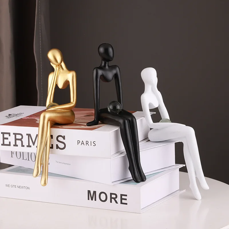 Thinker Statue Home Decor Shelf Decor Accents Resin Bookshelf Abstract Figurines Modern Collectible Sculpture