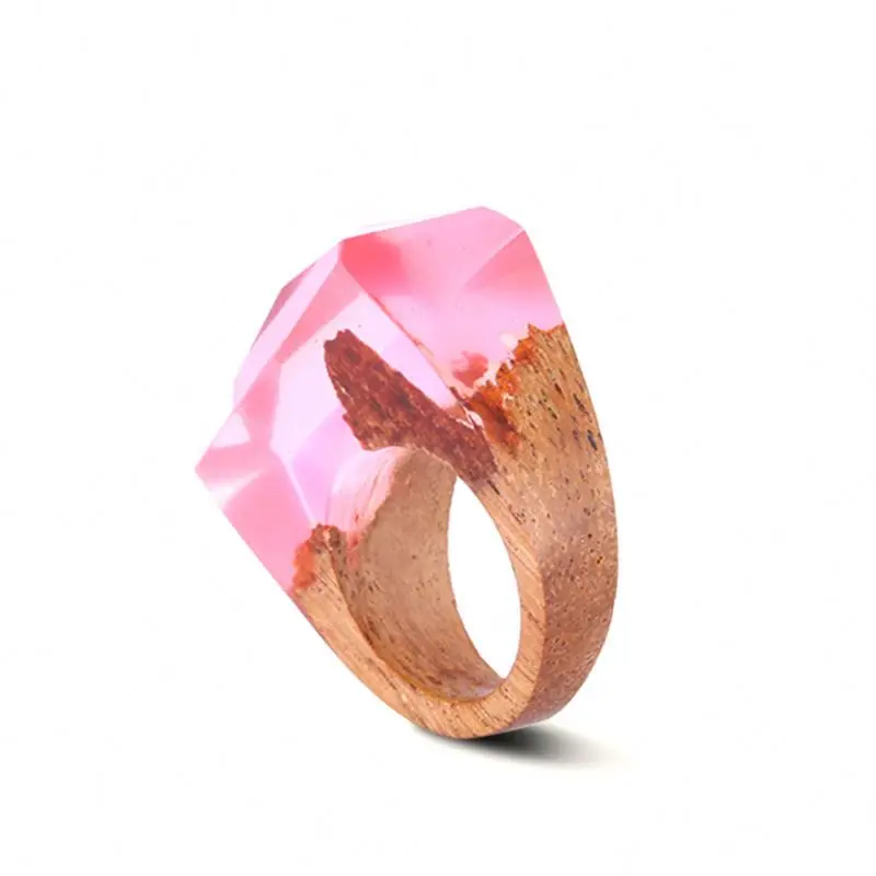 2023 Unique Pink Resin Wood Rings Movies Magical Mystery Scenery Inside Handmade Forest Wooden Tree Ring