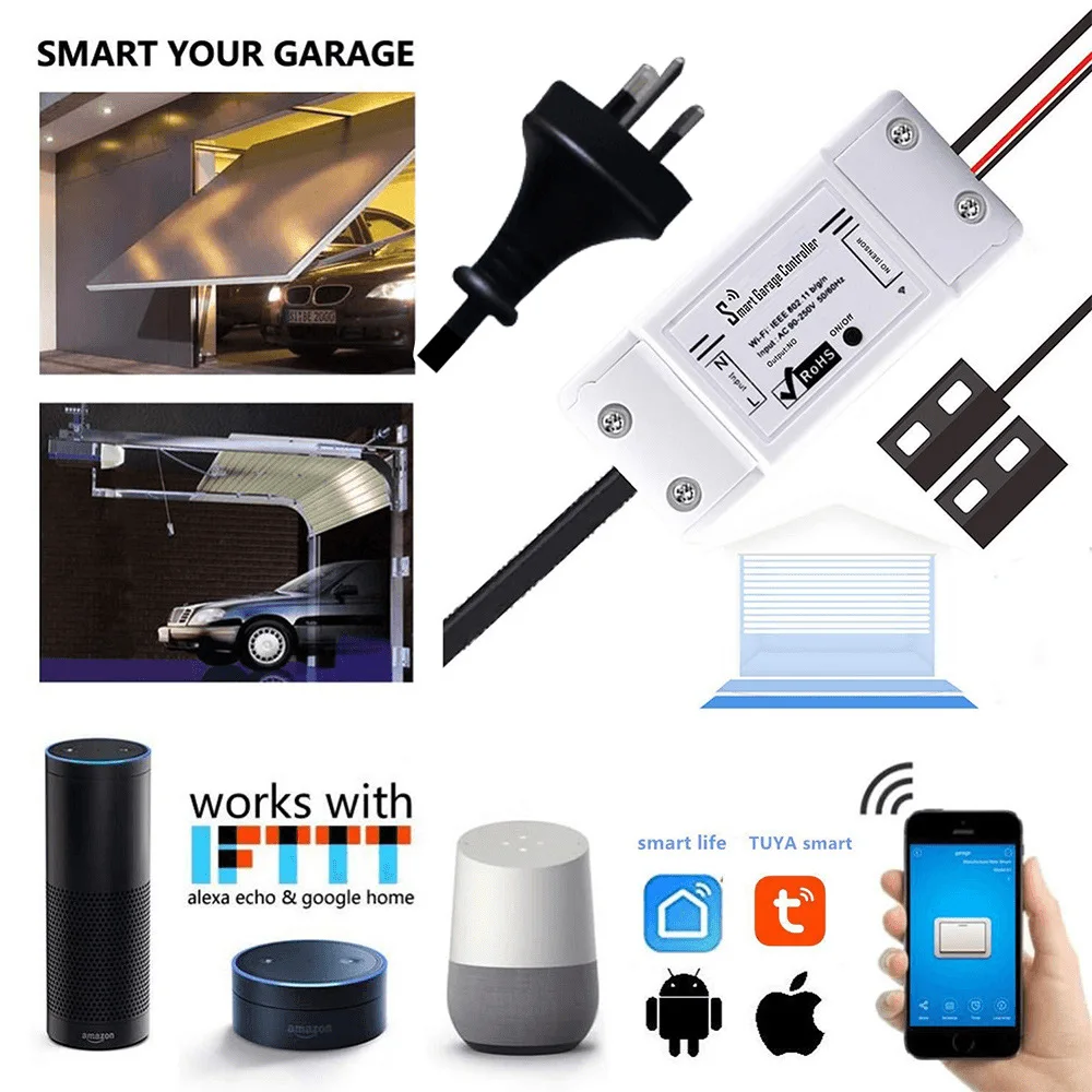 Tuya Smart Wifi Garage door opener smart home App Remote Control Anywhere Alexa garage switch controller garage door opener
