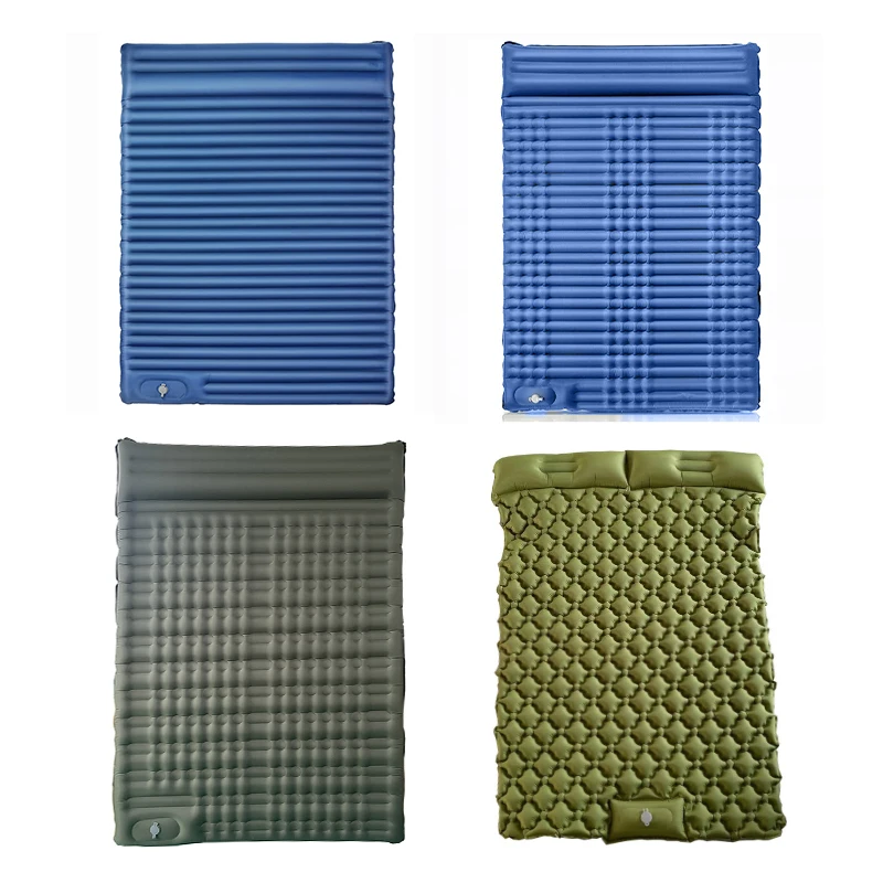 Ultralight Air Mattress 2 Person Camping Mat 40D Nylon Composite Fabric TPU Inflatable Double Sleeping Pad with Foot Pump Pillow