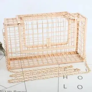  Hardware Rectangular Metal Cage Shoulder Bag Crossbody Bags Wedding Party Geometric Beach Hollow Handbag