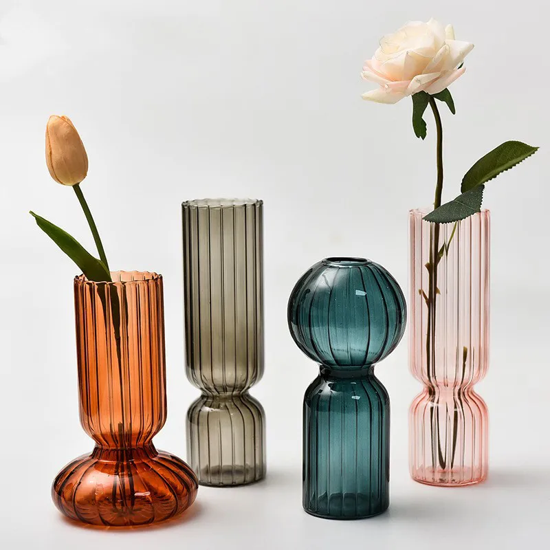 Nordic creative striped colored vase bubble glass vase fashionable retro decorative decoration hydroponic vase