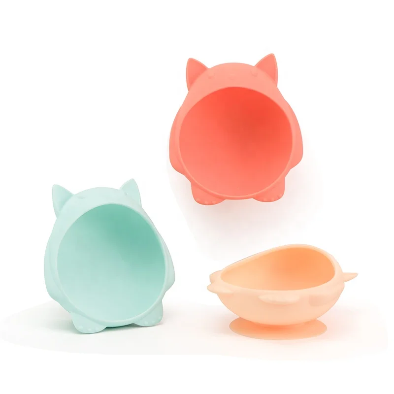 New Anti Slip Bpa Free Cute Matching Baby Feeding Products Silicone Baby Bowl With Suction