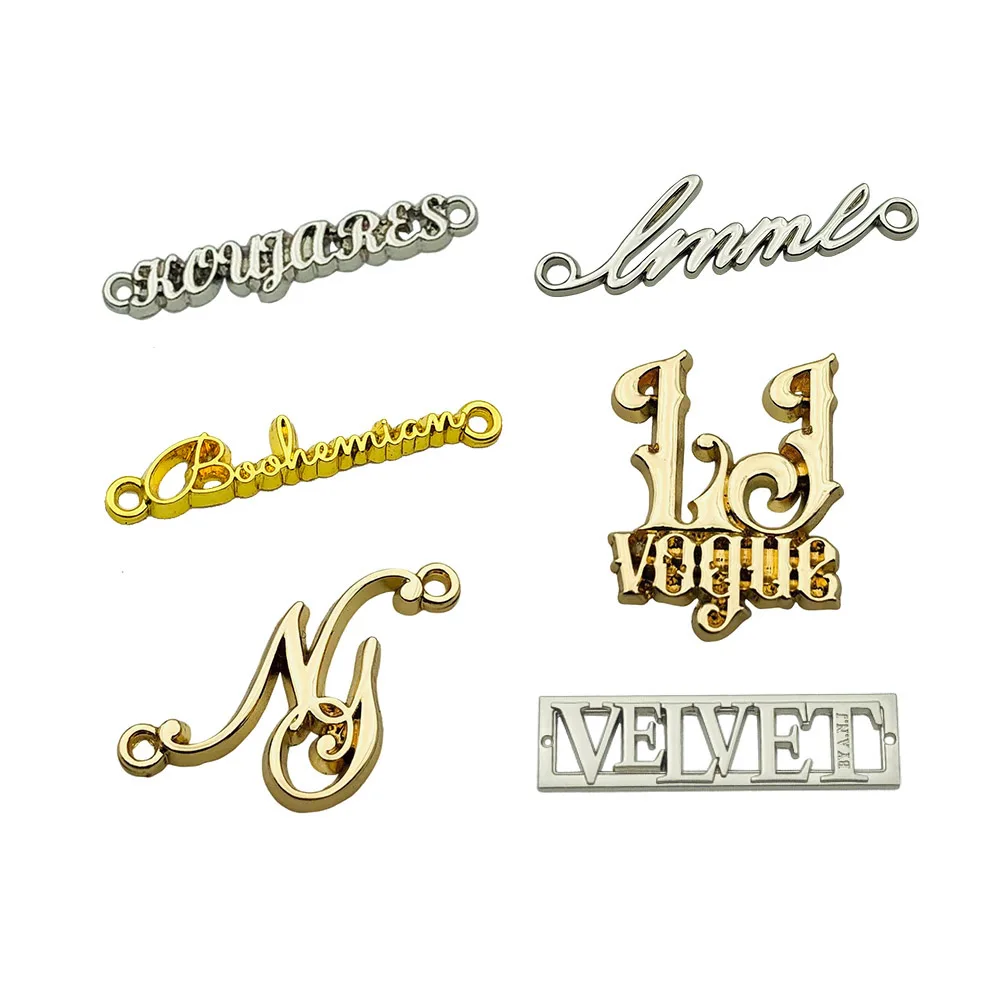 Fashion Design Matt Gold Small Sewing Metal Letters Clothes Tags Custom Metal Logo For Abaya Garment