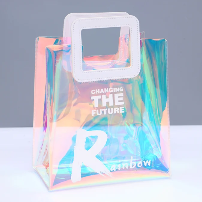 2021 new design fashion custom logo print transparent women laser pvc clear tote bag