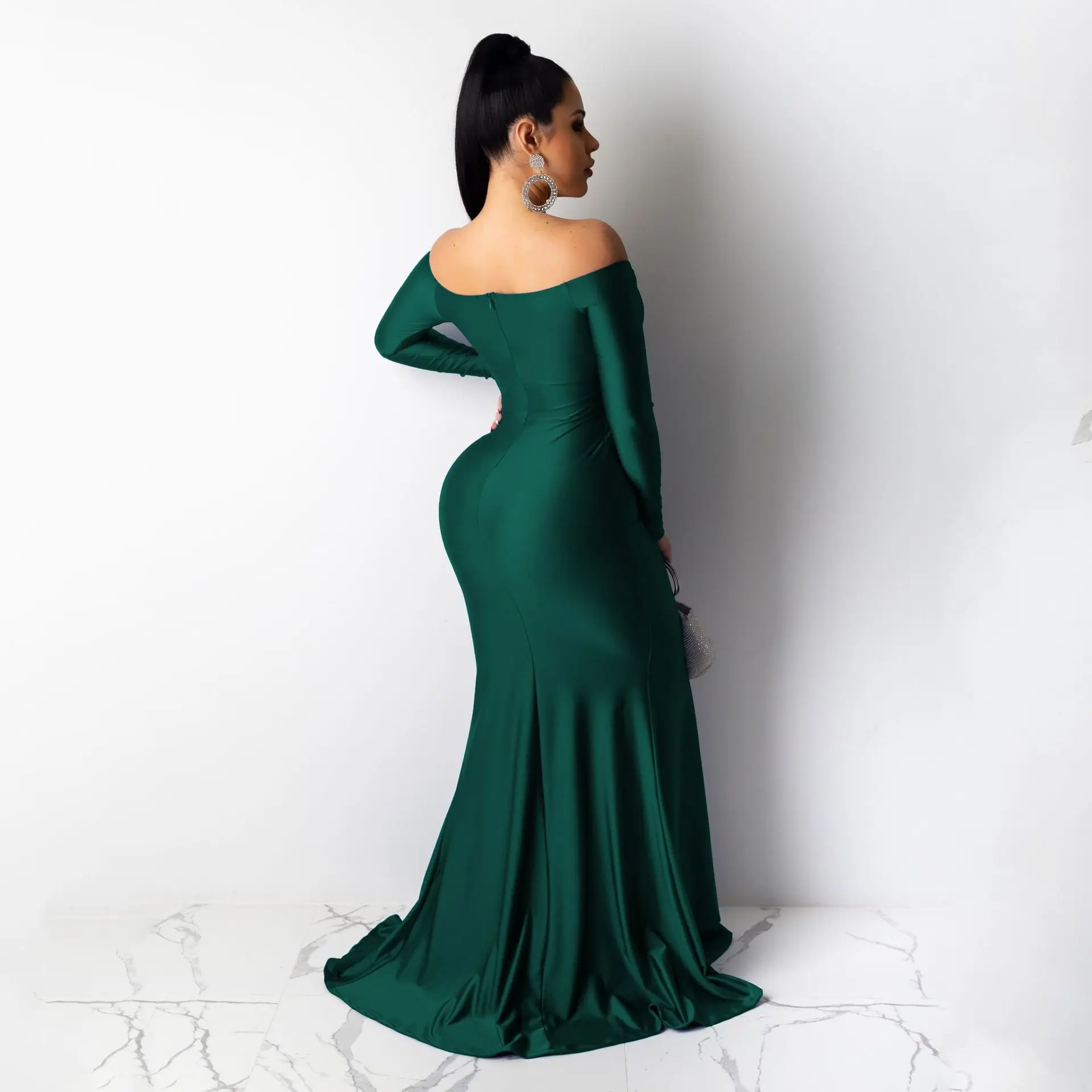 2021 Woman Fall Dress Floor Length Long Skirt Off Shoulder Elegant Casual Evening Dresses