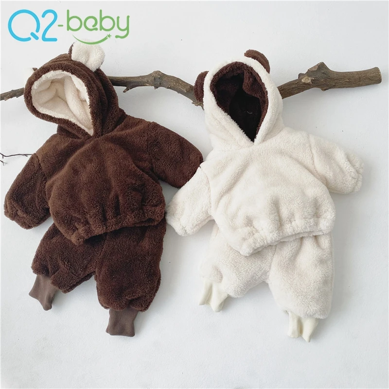 New lovely fleece suits thick warm bear style sweater baby clothing 2 piece set 2523