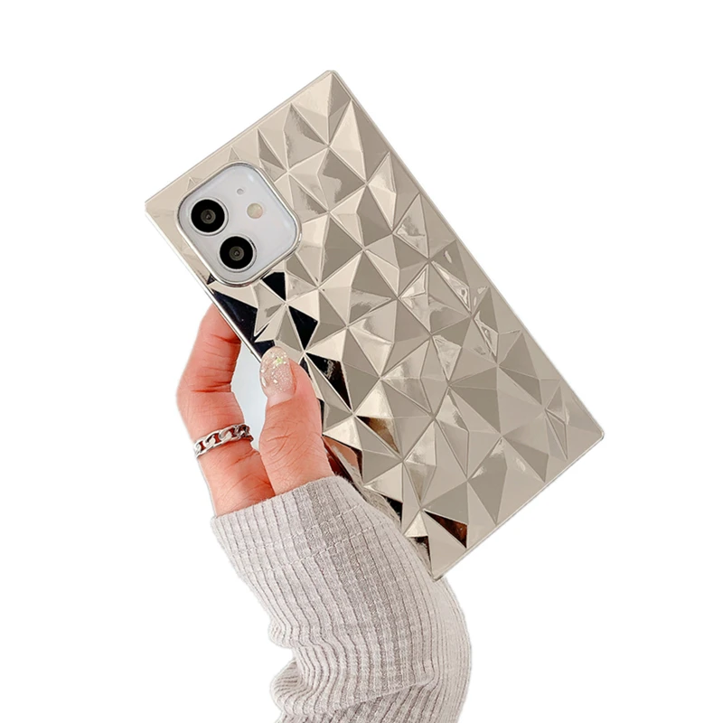 Luxury Grid Phone Case for iPhone 11 12 13 Pro Max XS XR 7 8 Plus Plating Diamond Pattern Square Cover