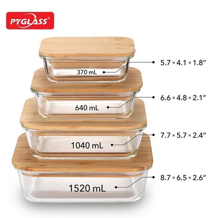 PIE GLASS Quality Chinese Products Microwave Oven Safe Glass Food Container with Bamboo Lid
