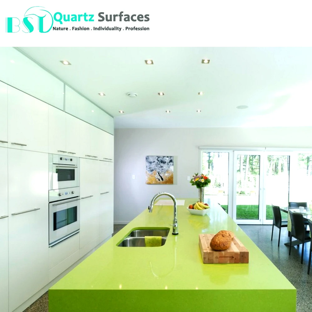 Green Colored Quartz Stone Slab for Floor Tiles or Countertop