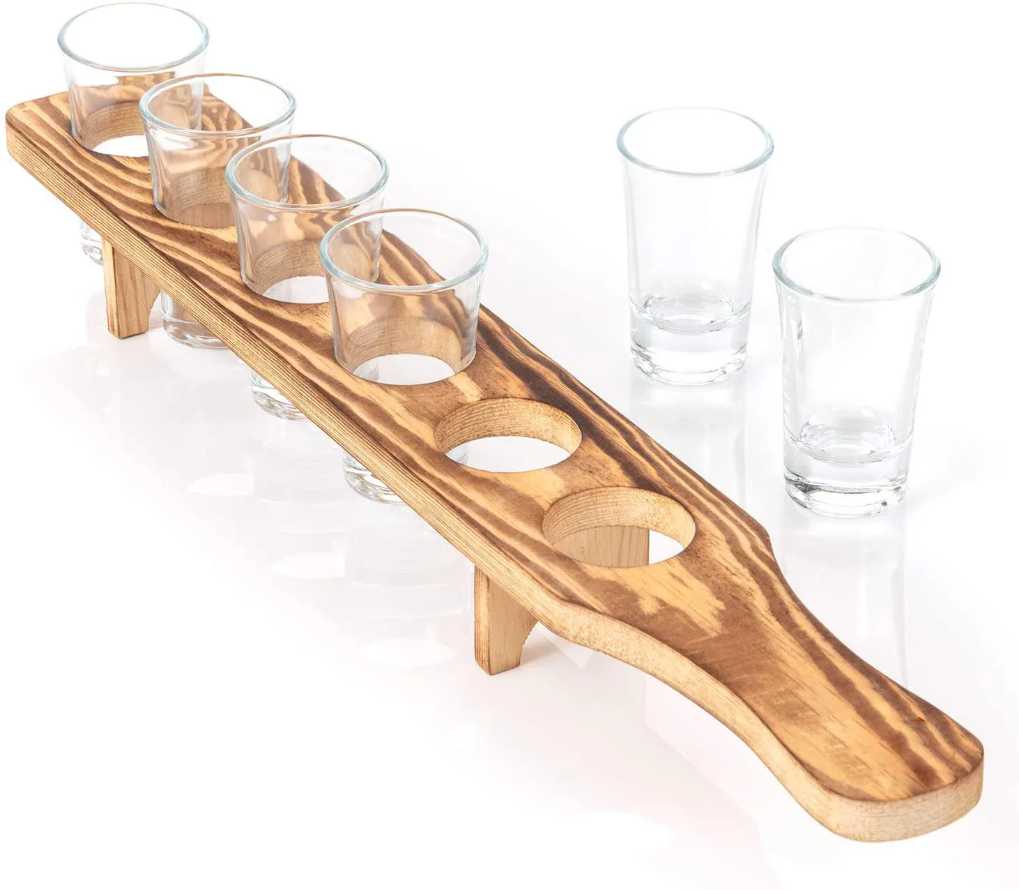 1.5oz/45ml Unique Rustic Wooden Holder Heavy Base Shot Glass for Whisky Tequila with Serving Tray