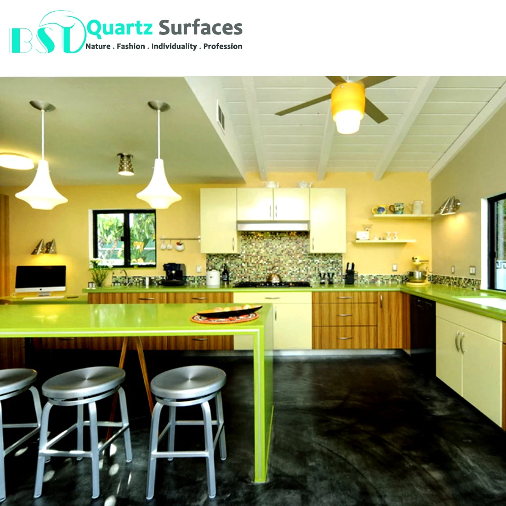 Green Colored Quartz Stone Slab for Floor Tiles or Countertop