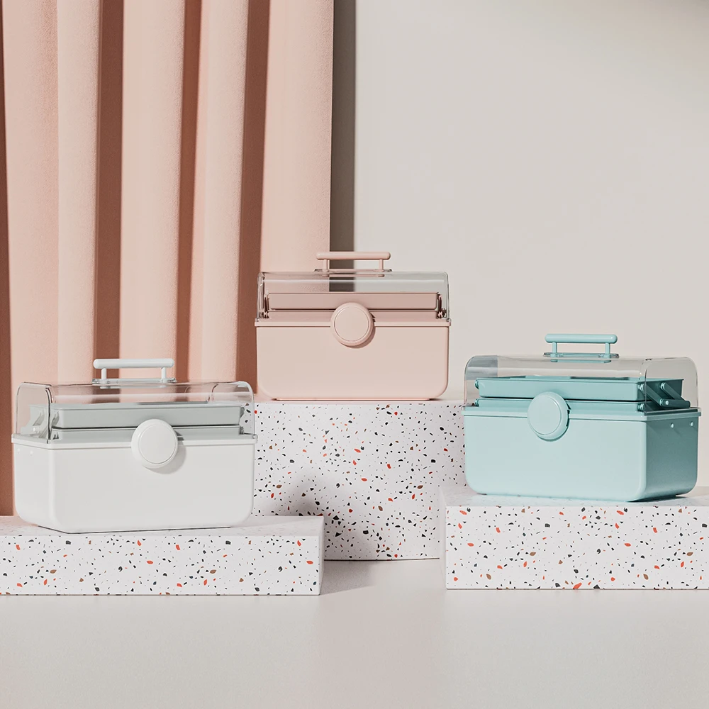 Wholesale Pink 3layer 180 Degree Rotating Organiser PP Material Storage Container With Handle Hairpin Organizer Storage Boxes