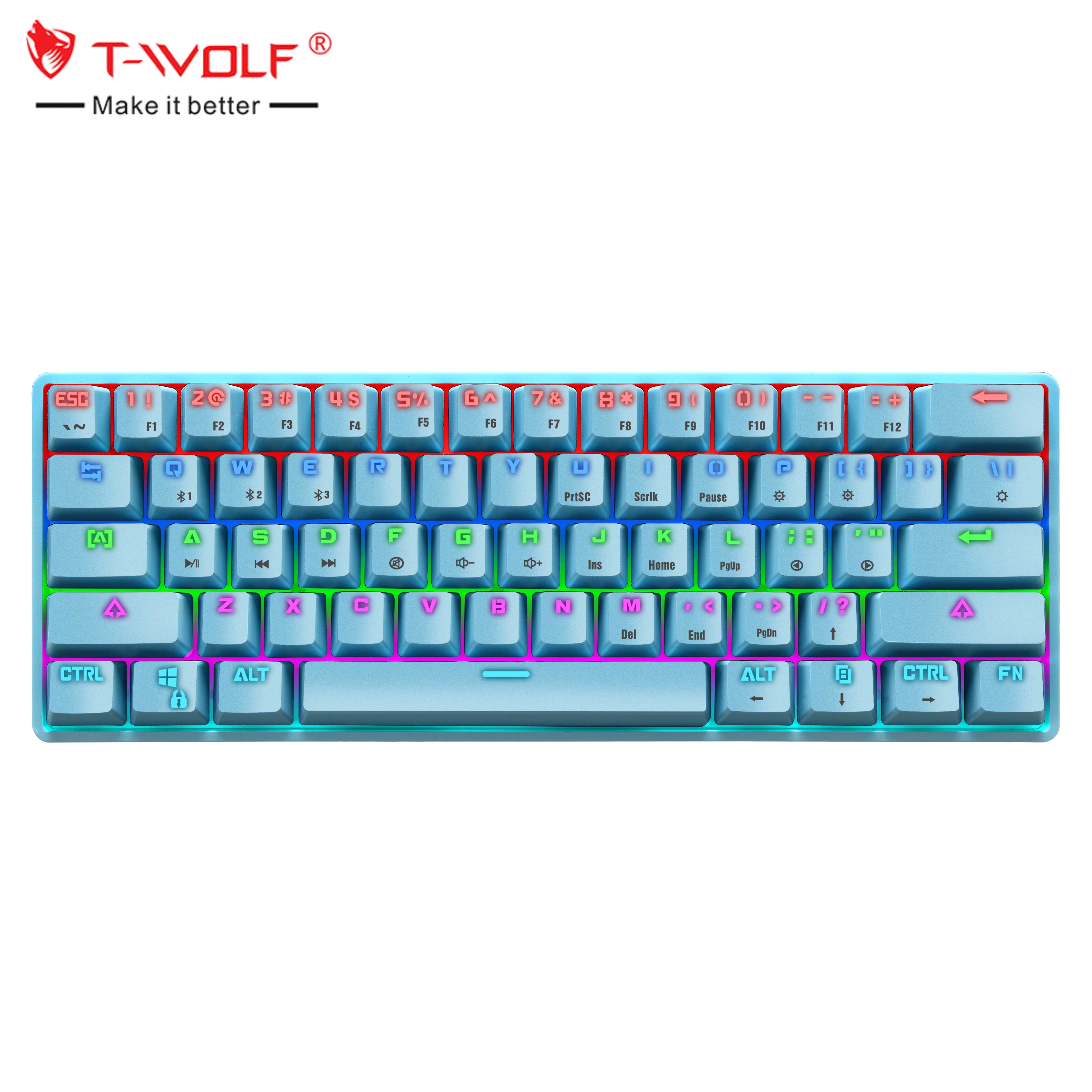 TWOLF 61 Keycaps Mini 60% Mechanical Gaming Keyboard with Customizable RGB Backlit Programmable Keyboards