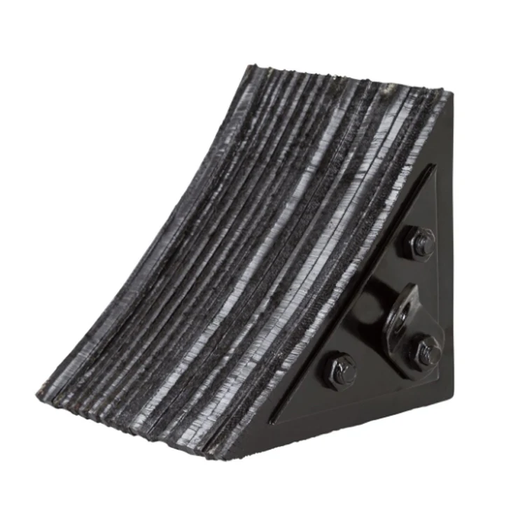 Durable Black Laminated Wheel Chock with  Attached Chain and Mounting Rubber Wheel Chock