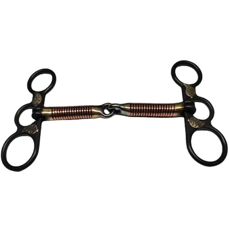 Horshi copper wire wrapped mouth western gag bits black stainless steel cheek with hand engraved silver leaves horse bit