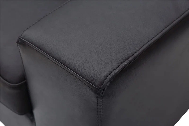 L-shape sectional corner black leather sofa for living room modern