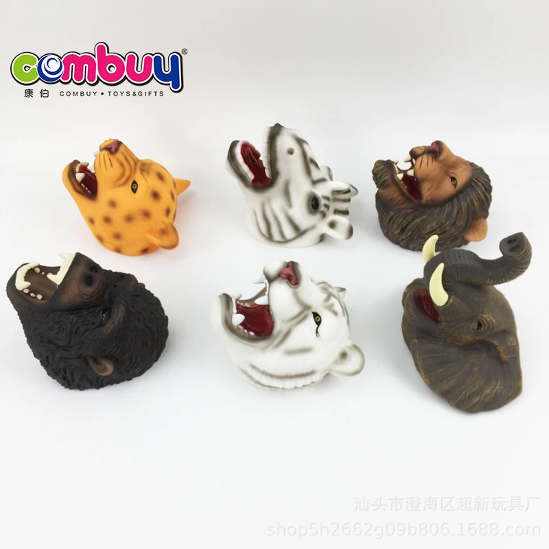 Enamel realistic rubber 6 pcs kids toy animal hand puppets