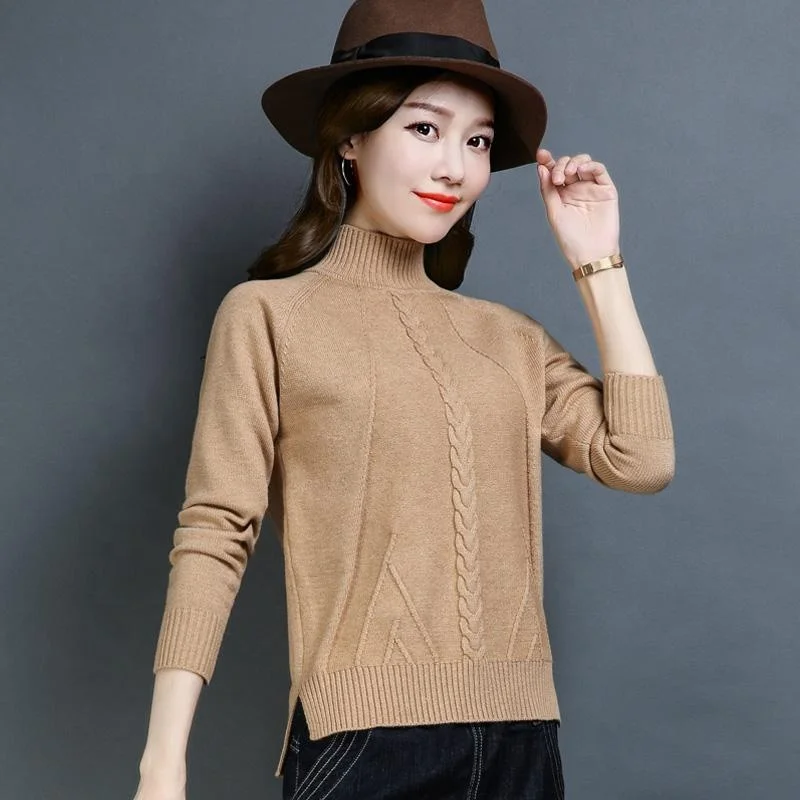 Wholesale Cheap New Arrival Women Winter Cren Neck Cable Knitted Pullover Sweater