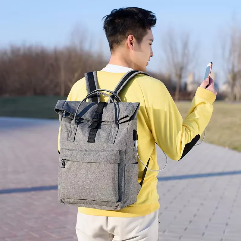 Оптовая Продажа Повседневный нейлоновый холщовый рюкзак для ноутбука средней школы унисекс Usb зарядка рулонный Топ рюкзаки