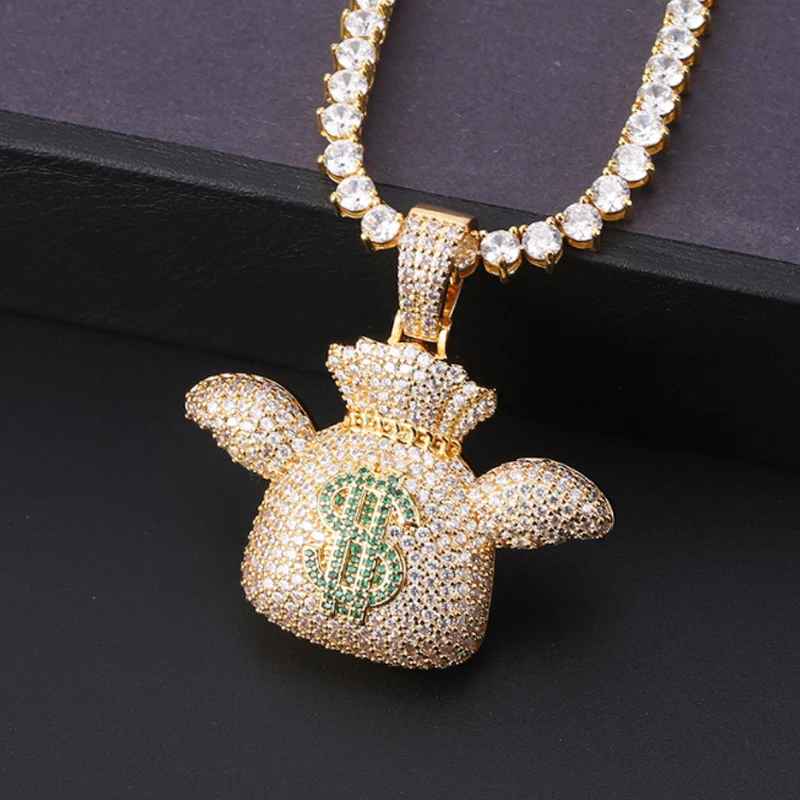 Custom Logo Hip Hop Jewelry 925 Silver Gold Plated Crystal Diamond Iced Out Men Hiphop Charms Necklace Custom Pendant