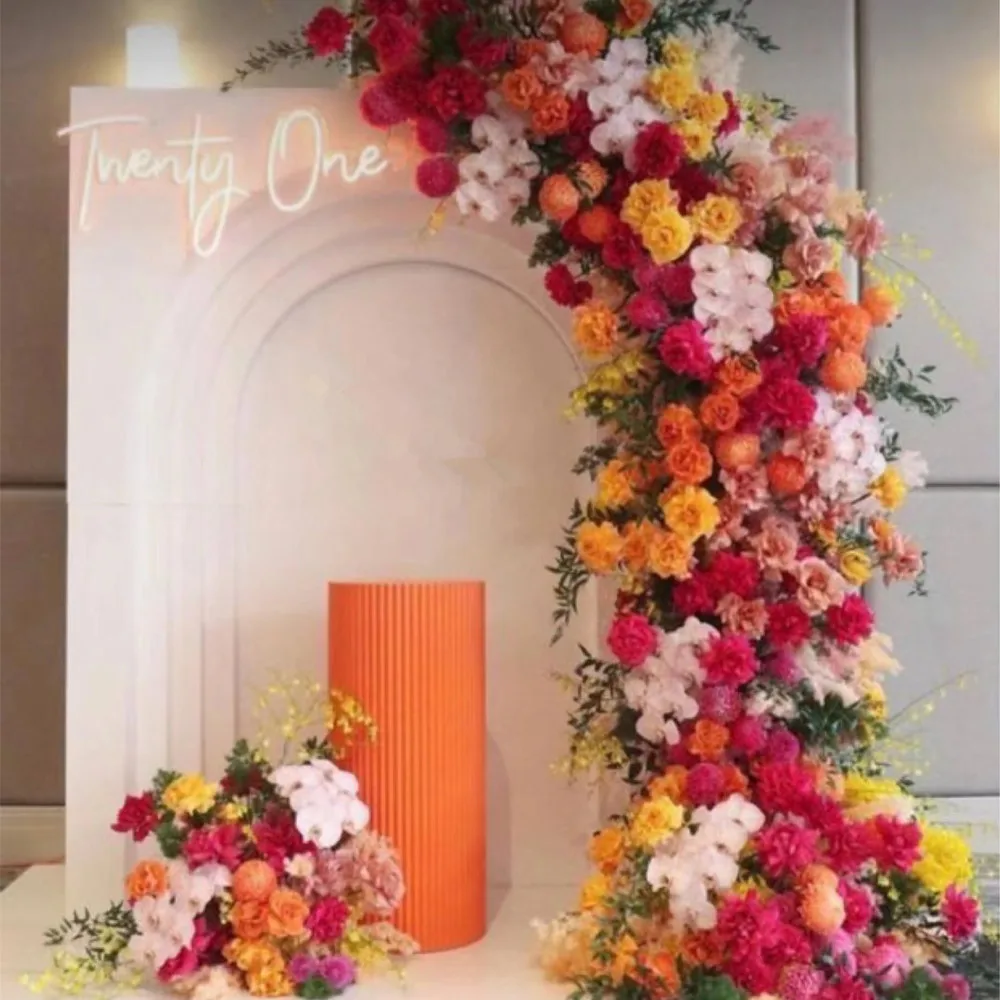 IFG Floral Arch with Tropical Fuchsia Pink Orange Rose Hydrangea Flowers for Easter Back to School Wedding Backdrop Decor