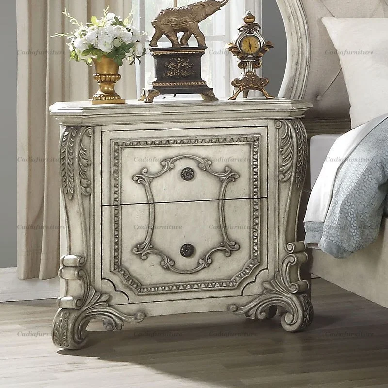 Роскошная дизайнерская двуспальная кровать rococo французская роскошная большого размера резная мебель для спальни с Кремовым ночным столом