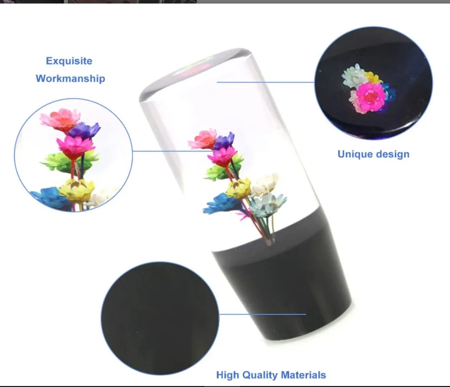 Crystal Manual Gear Stick Shifter Knob 10CM Real Flower Shift Knob Universal Shift Head Bubble Shift Gear Knob UNIVERSAL
