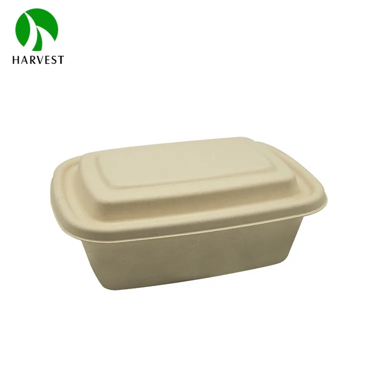 1400ml Eco-Friendly Big Food Container For Restaurants Microwaveable Bamboo Pulp To Go Boxes With Clear Lid