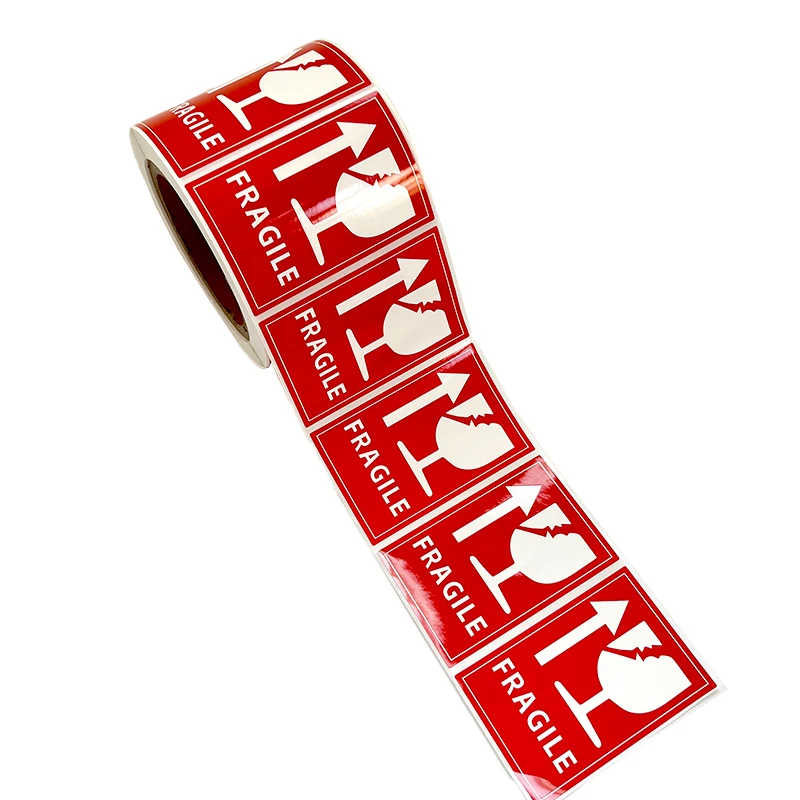 Custom Printing Breakable Red Warning Shipping Fragile Private Package Label Stickers Roll in Stock