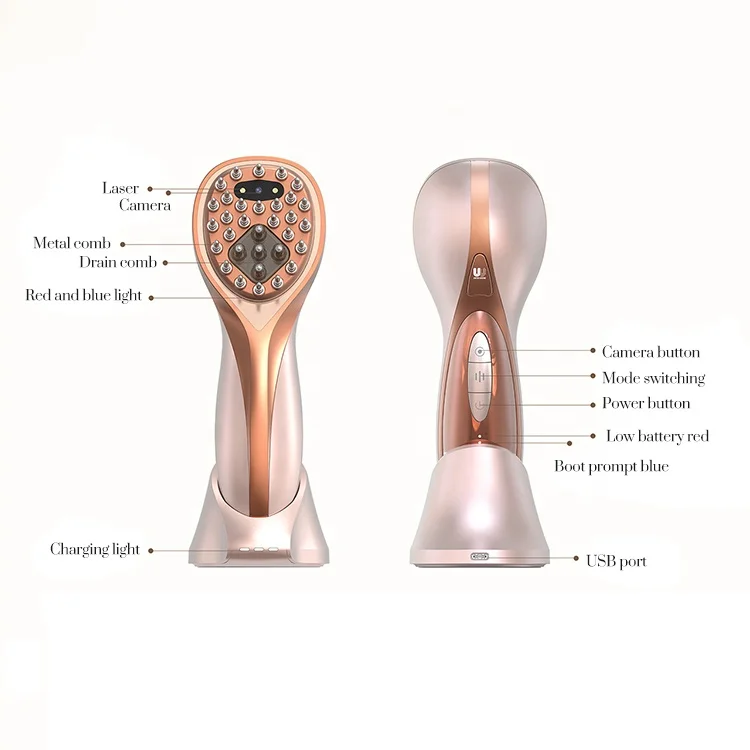 New Product Ideas 2024 App Visible Hair Scalp Massage Comb LED Red Blue Light Laser Hair Growth Comb Brush With Camera