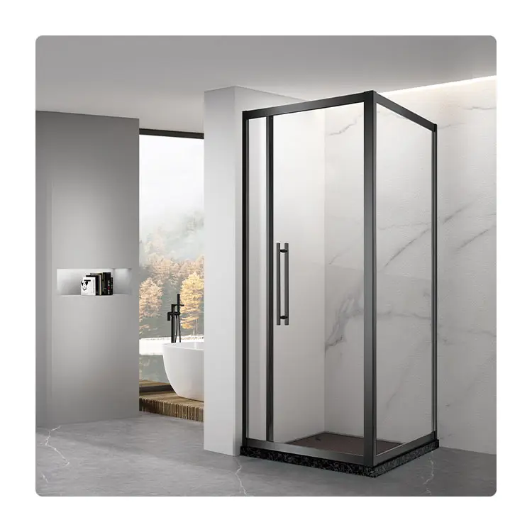 China Manufacturer Bathroom 3 Panel Black Aluminium Alloy Frame Sliding Glass Shower Enclosure