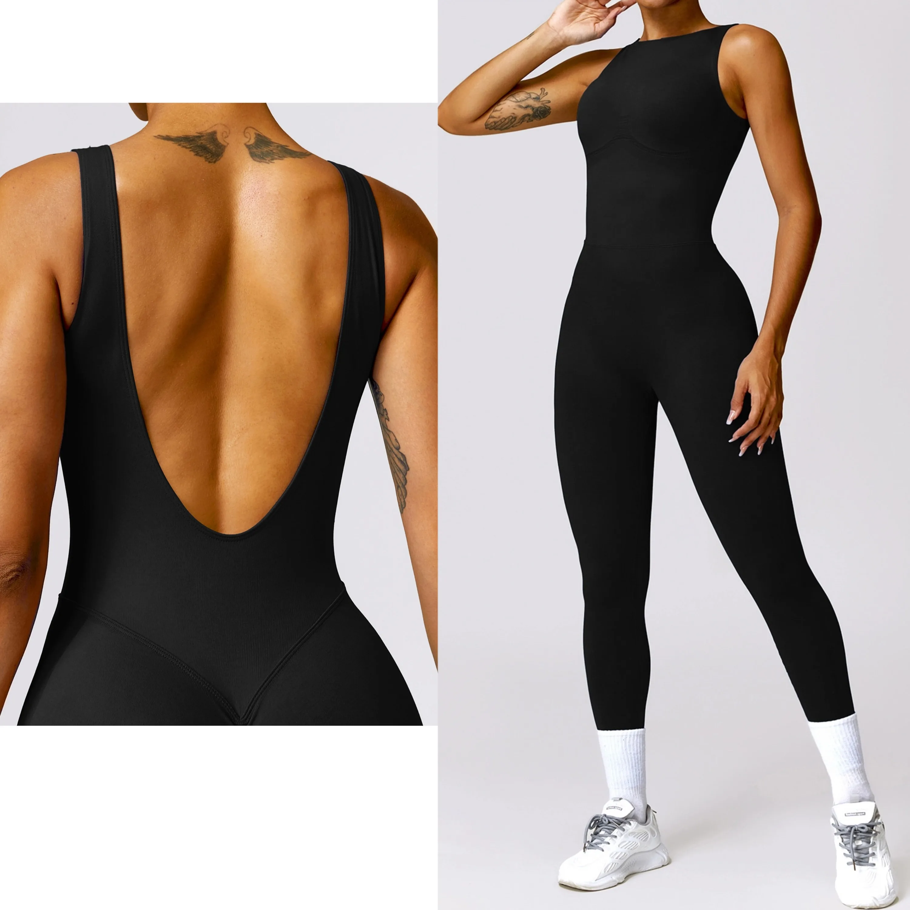 Women Custom Logo Backless Sport Active Wear Gym Workout Seamless Romper Yoga Jumpsuit it One Piece Yoga Jumpsuit